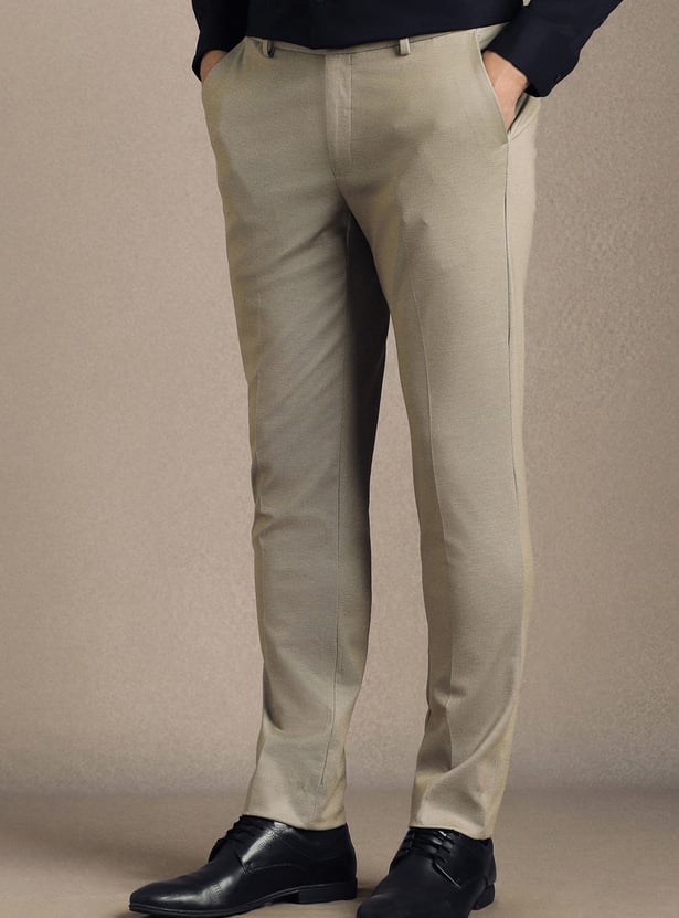 LOUIS PHILIPPE Solid Slim Straight Formal Trousers