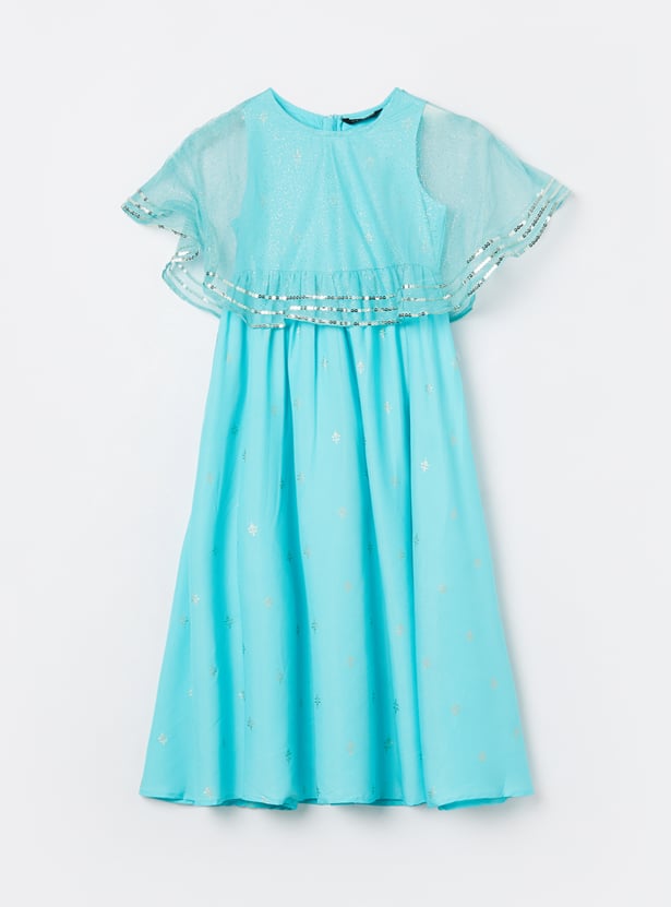 MELANGE Girls Embellished Dress with Cape