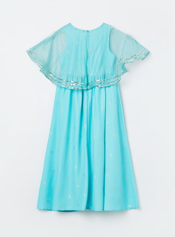 MELANGE Girls Embellished Dress with Cape