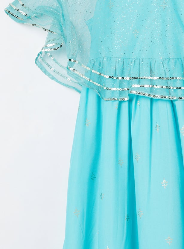 MELANGE Girls Embellished Dress with Cape