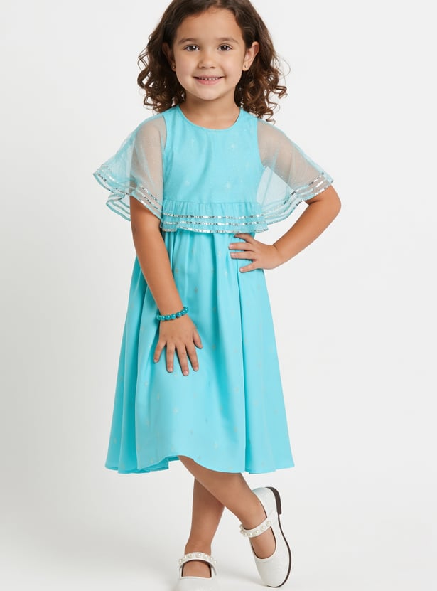 MELANGE Girls Embellished Dress with Cape