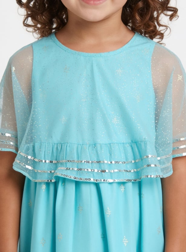 MELANGE Girls Embellished Dress with Cape