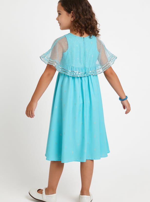 MELANGE Girls Embellished Dress with Cape