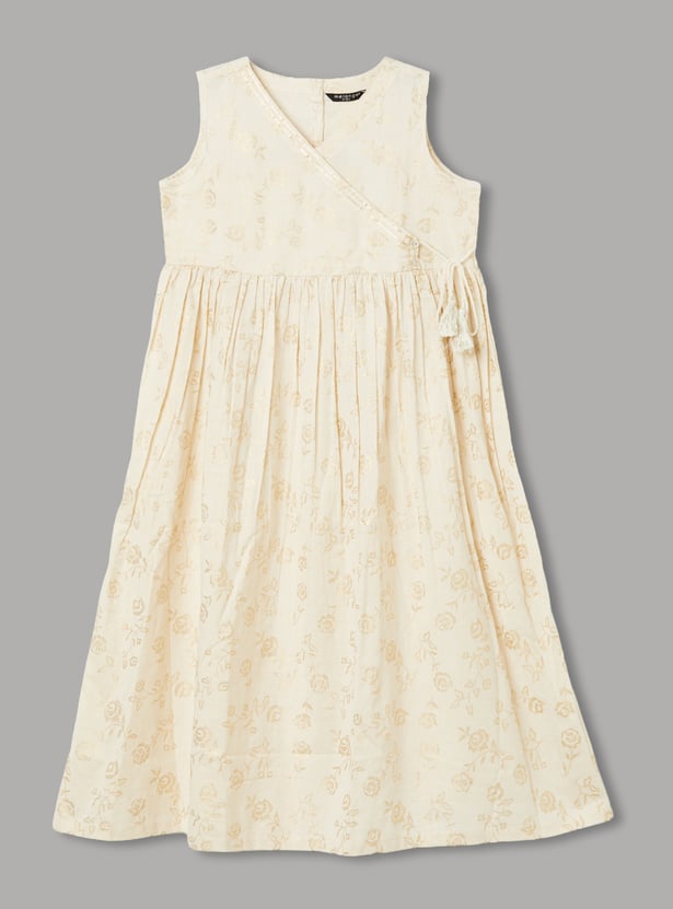 MELANGE Girls Floral Print Sleeveless Dress