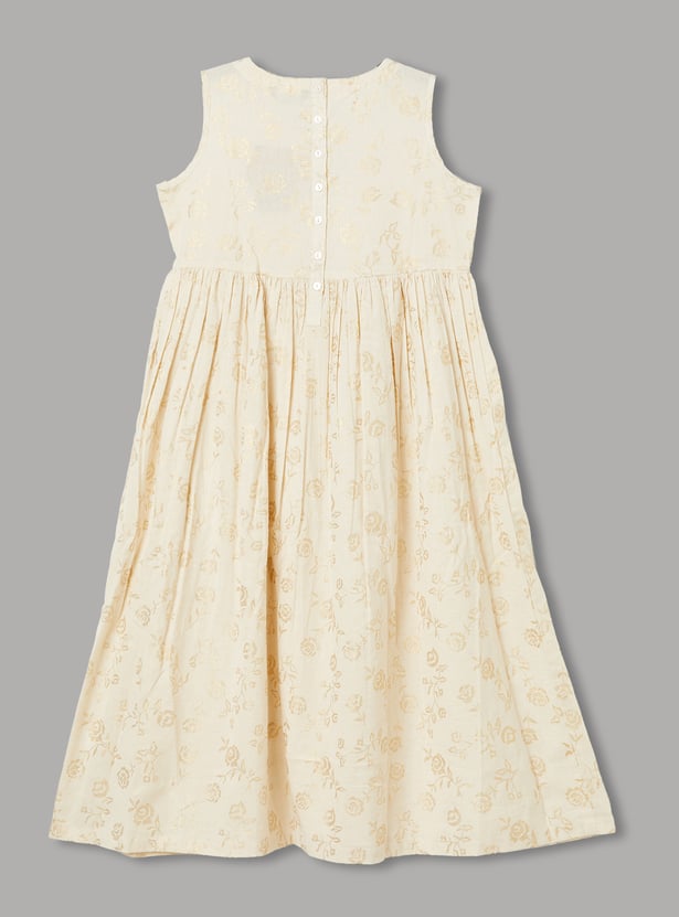 MELANGE Girls Floral Print Sleeveless Dress