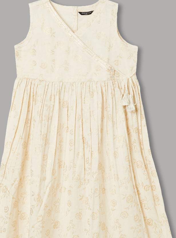 MELANGE Girls Floral Print Sleeveless Dress