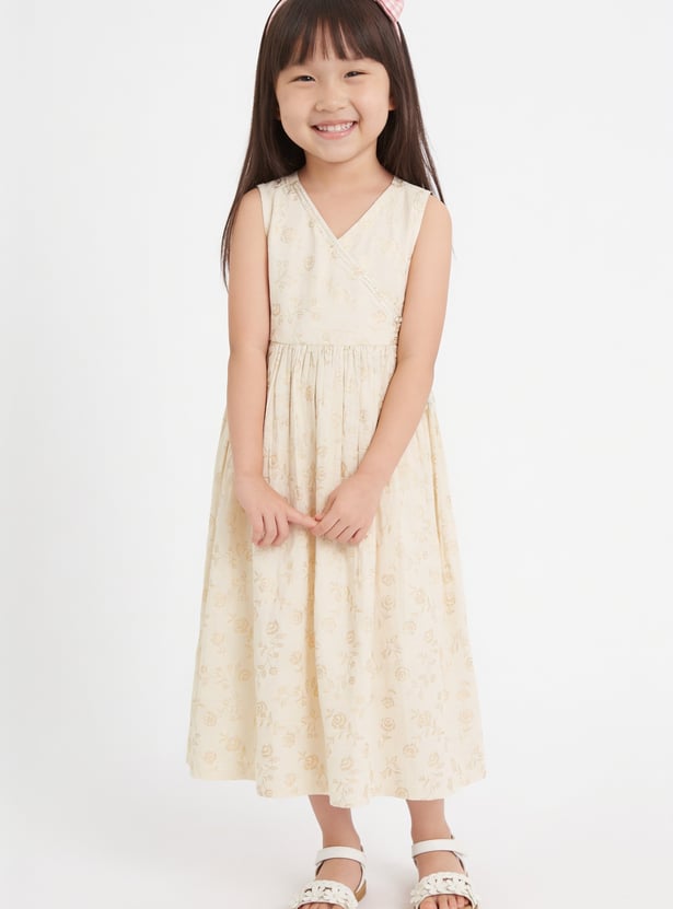 MELANGE Girls Floral Print Sleeveless Dress