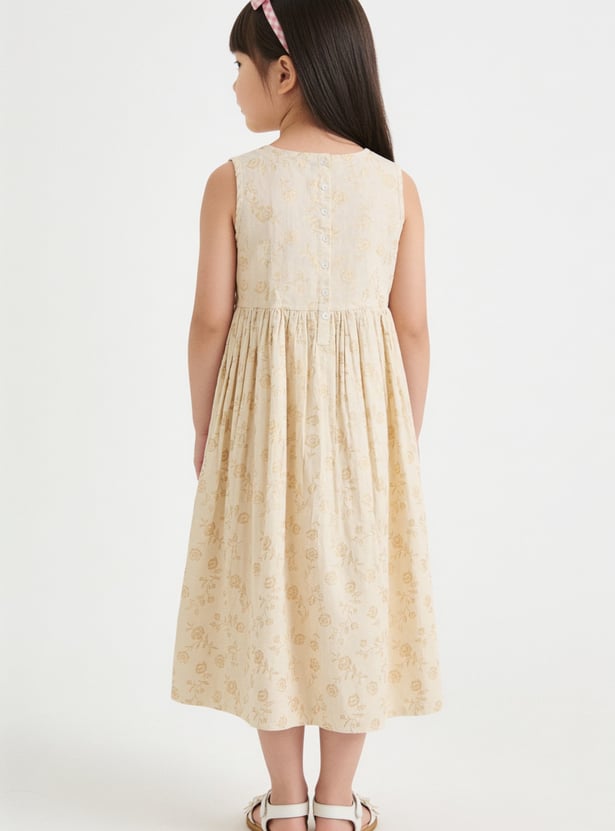 MELANGE Girls Floral Print Sleeveless Dress