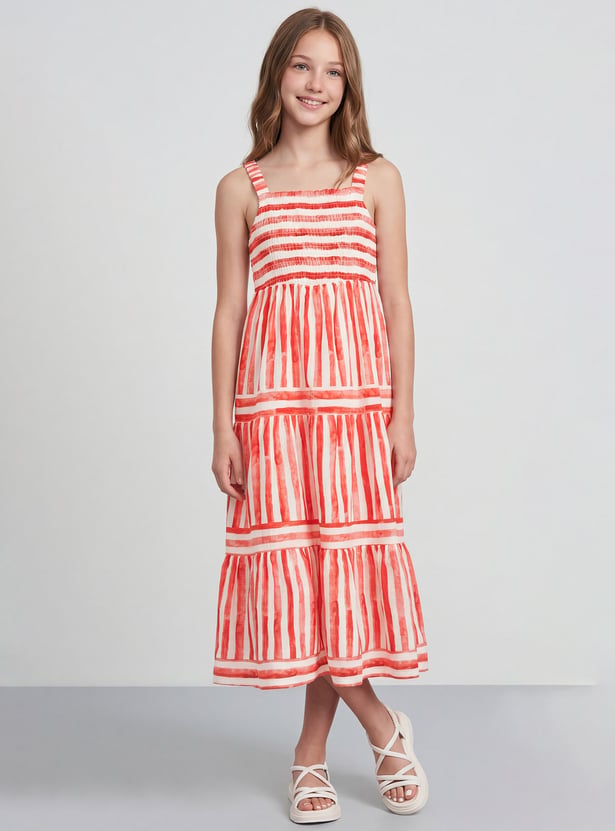 FAME FOREVER Girls Striped Tiered Dress