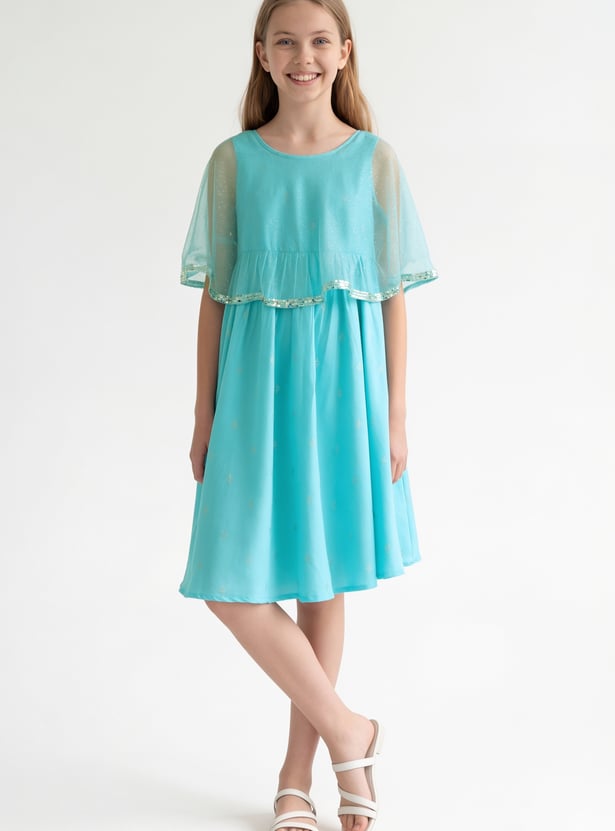 MELANGE Girls Printed Cape Dress