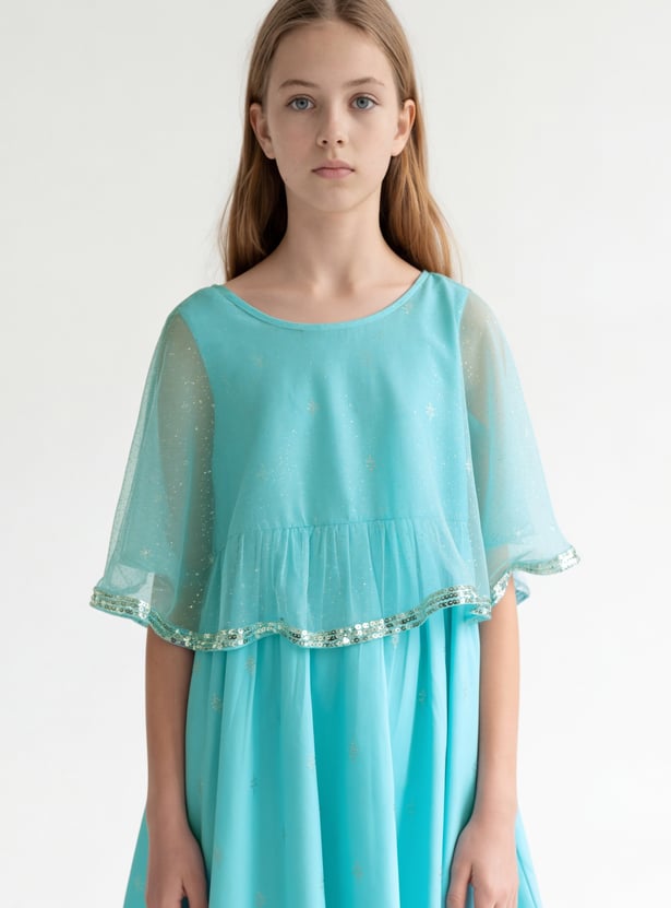 MELANGE Girls Printed Cape Dress