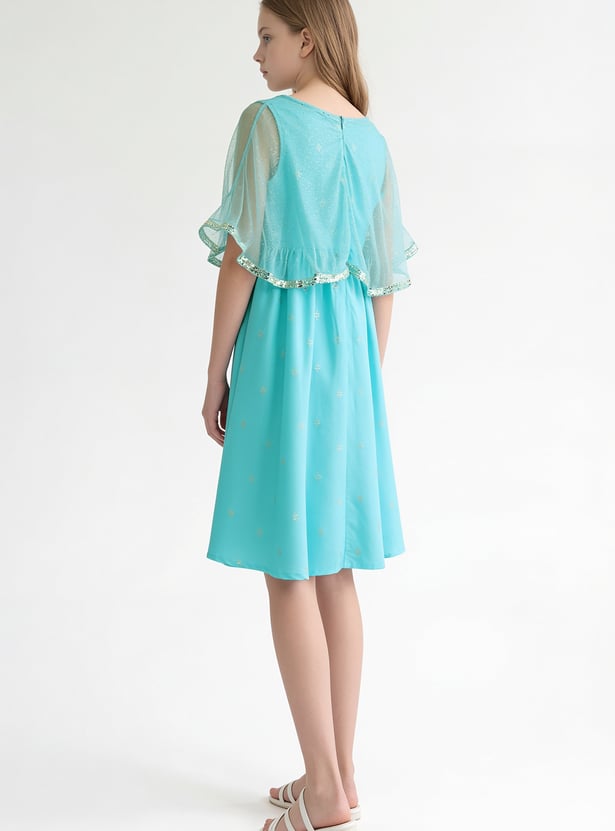 MELANGE Girls Printed Cape Dress