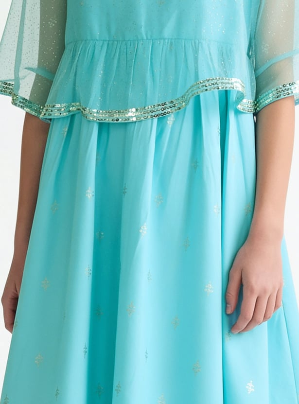 MELANGE Girls Printed Cape Dress