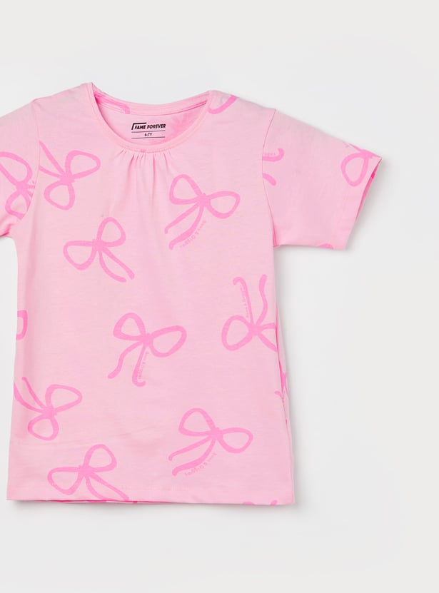 FAME FOREVER Girls Bow Printed T-shirt