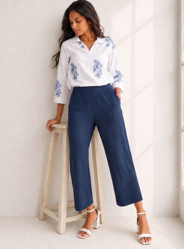 MELANGE Solid Straight Pants