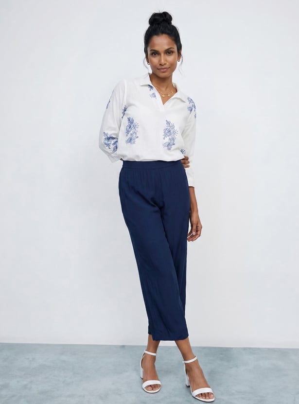 MELANGE Solid Straight Pants