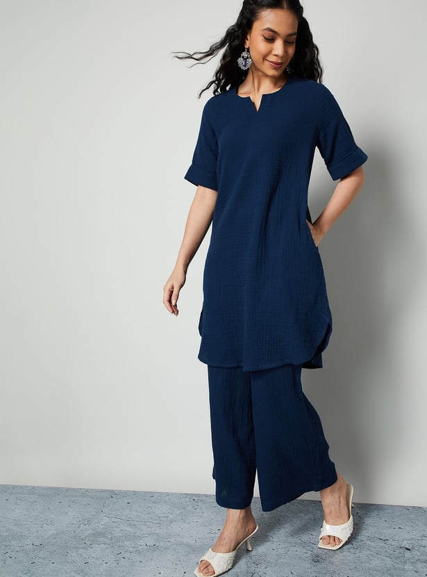 MELANGE Textured Straight Kurta Set