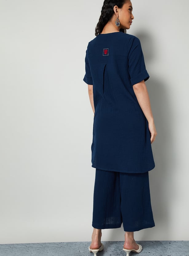MELANGE Textured Straight Kurta Set