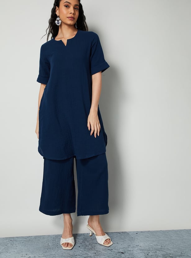 MELANGE Textured Straight Kurta Set