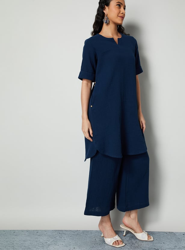 MELANGE Textured Straight Kurta Set