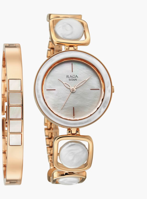 TITAN Raga Power Pearls Embellished Analog Watch Set - 95250WM02F