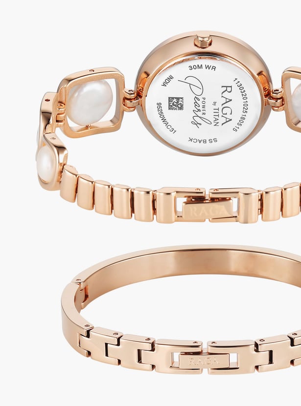 TITAN Raga Power Pearls Embellished Analog Watch Set - 95250WM02F