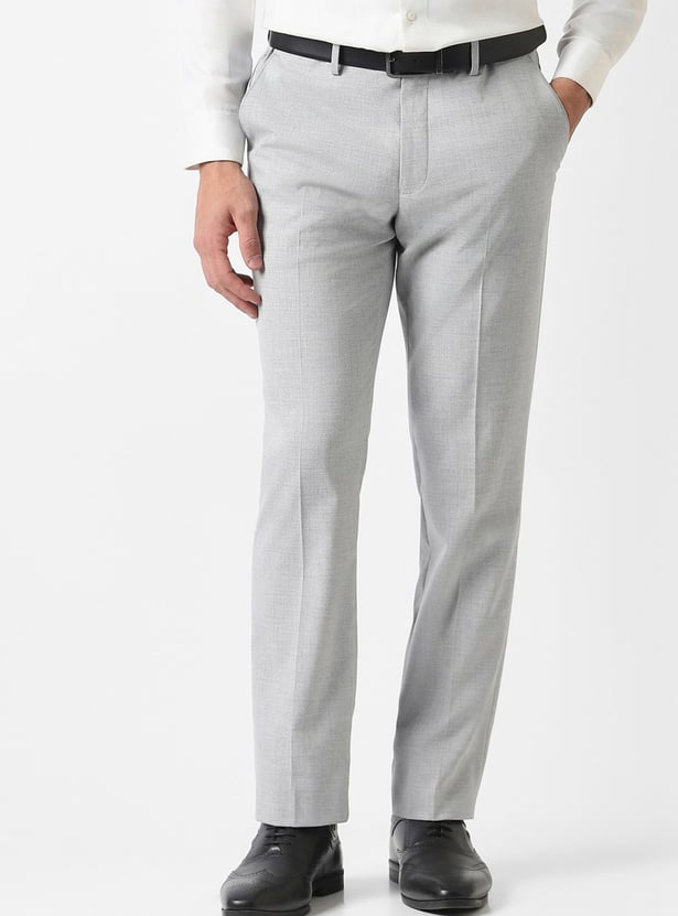 V DOT Solid Slim Straight Trousers