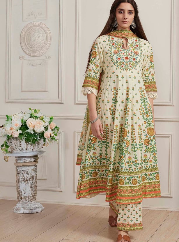 BIBA Floral Print A-line Kurta Set