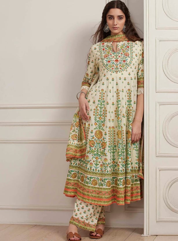 BIBA Floral Print A-line Kurta Set