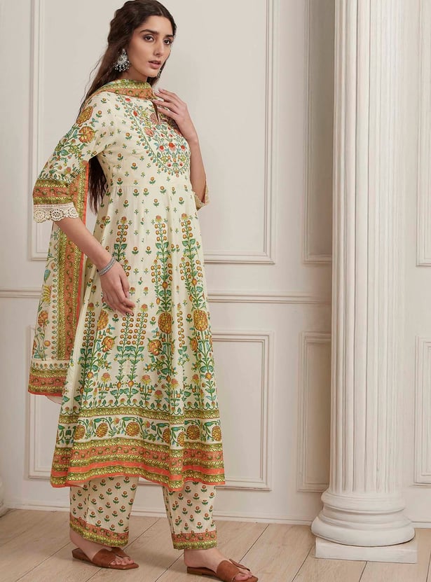 BIBA Floral Print A-line Kurta Set
