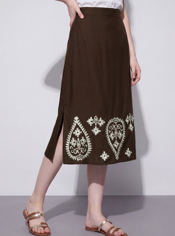 FAME FOREVER Embroidered Midi Skirt