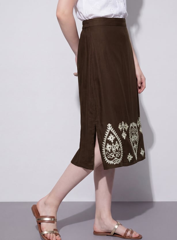 FAME FOREVER Embroidered Midi Skirt