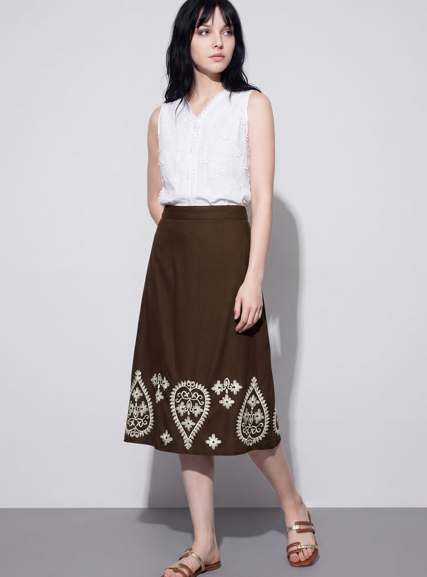 FAME FOREVER Embroidered Midi Skirt