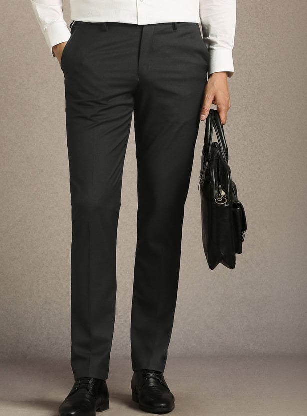 LOUIS PHILIPPE Solid Slim Straight Formal Trousers