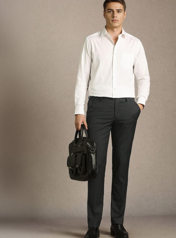 LOUIS PHILIPPE Solid Slim Straight Formal Trousers