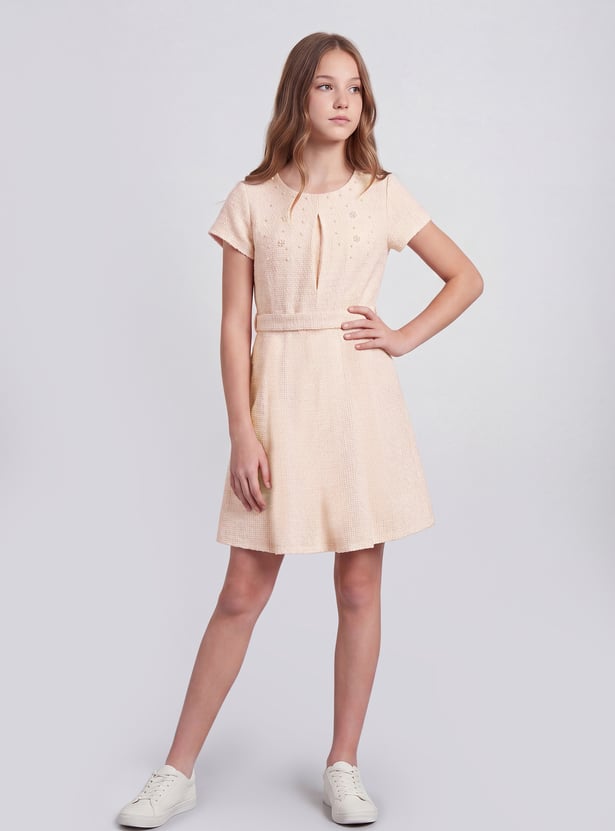 FAME FOREVER Girls Embellished Belted Dress