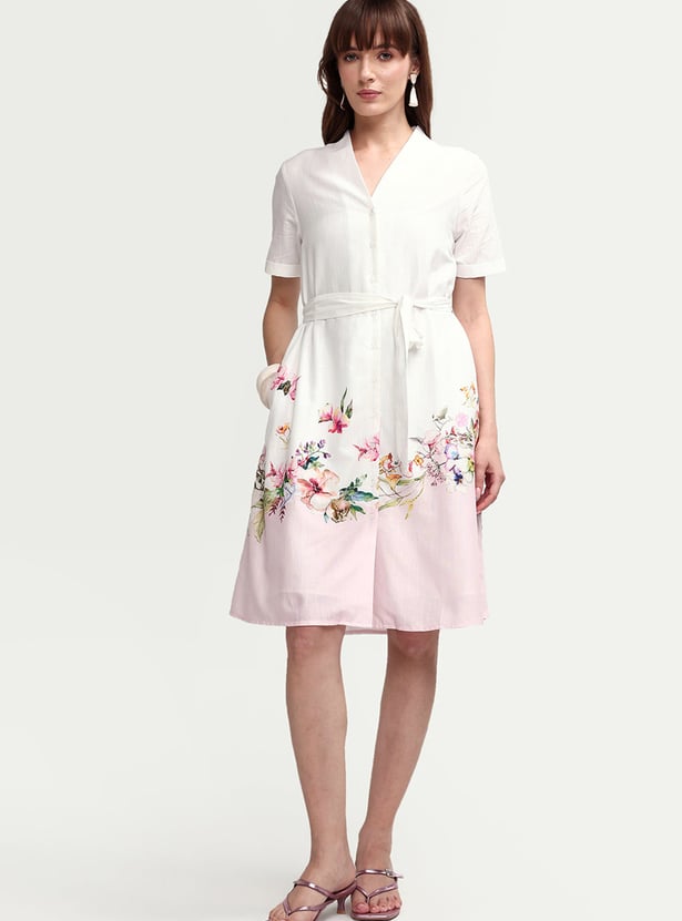 RAREISM Floral Print Button A-line Dress