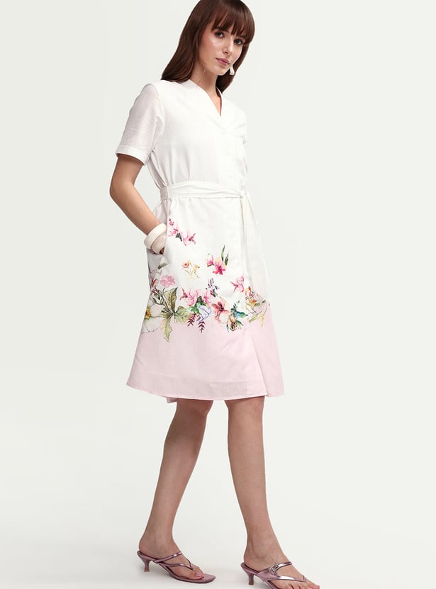 RAREISM Floral Print Button A-line Dress