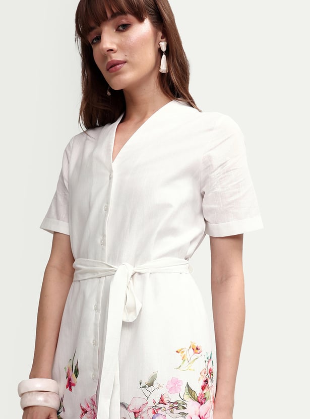 RAREISM Floral Print Button A-line Dress