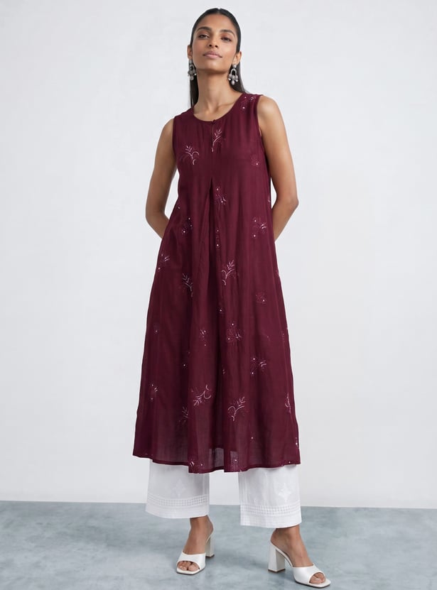 MELANGE Embroidered Sleeveless Flared Kurta