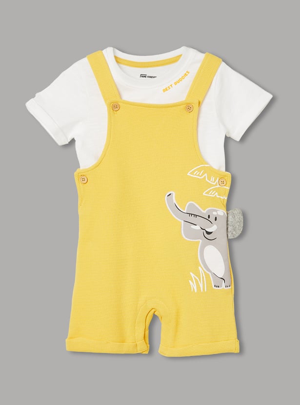 FAME FOREVER Boys' Elephant-Print T-shirt with Dungaree Set