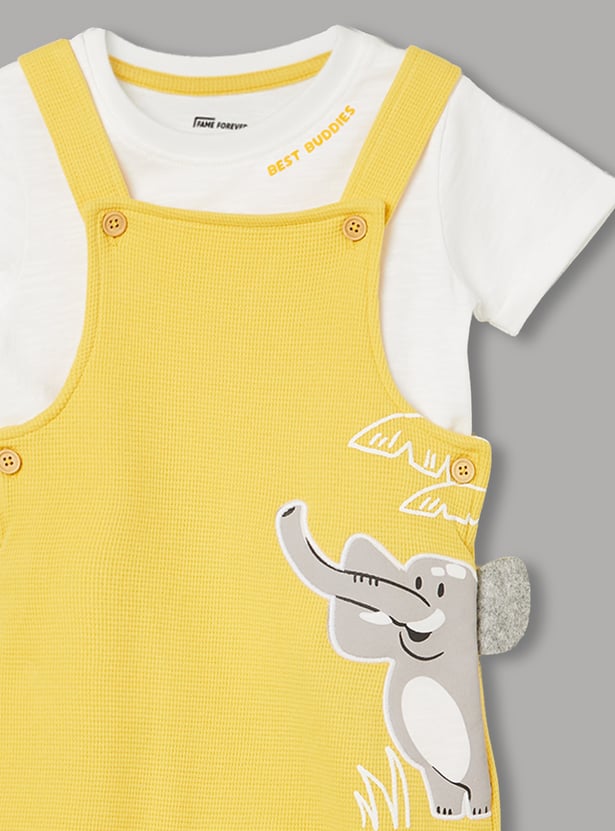 FAME FOREVER Boys' Elephant-Print T-shirt with Dungaree Set