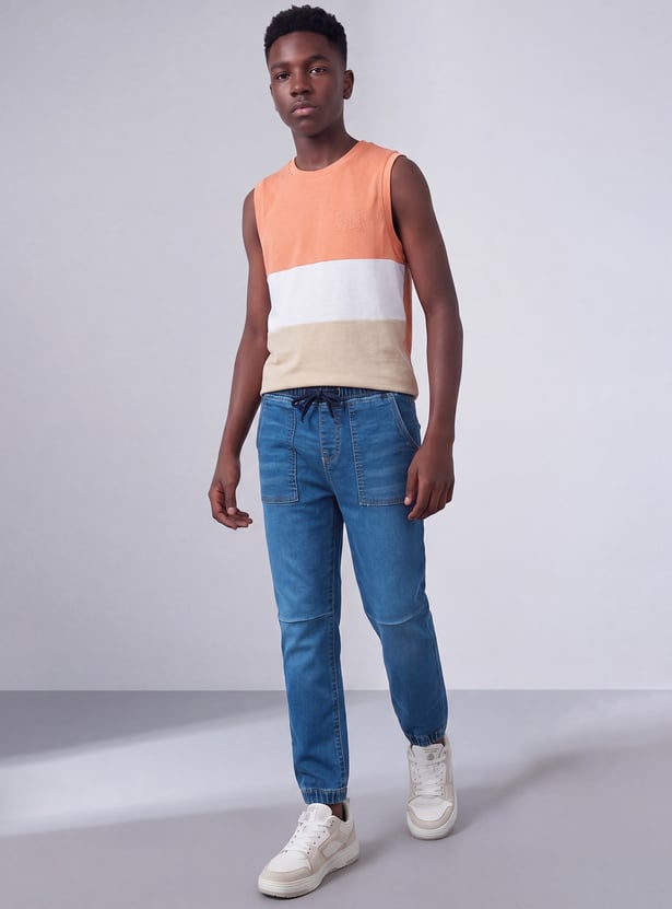 FAME FOREVER Boys Medium Wash Drawstring Jeans