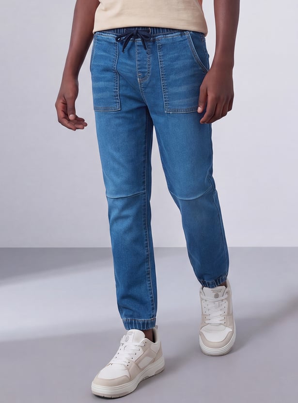 FAME FOREVER Boys Medium Wash Drawstring Jeans