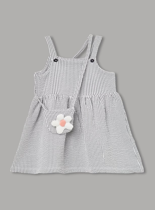 FAME FOREVER Girls Striped Dress with Bag Set