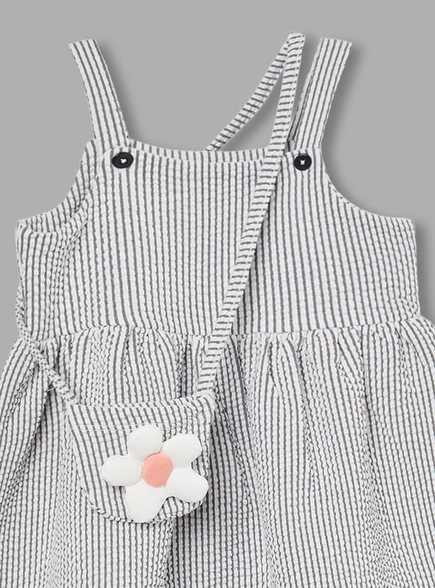 FAME FOREVER Girls Striped Dress with Bag Set