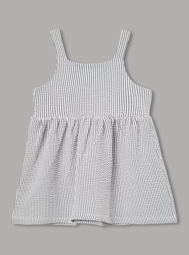 FAME FOREVER Girls Striped Dress with Bag Set