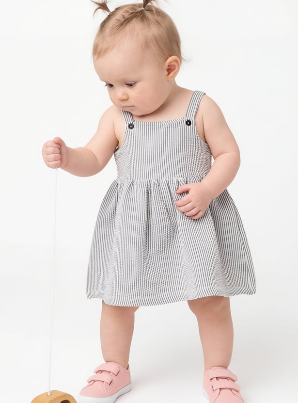 FAME FOREVER Girls Striped Dress with Bag Set