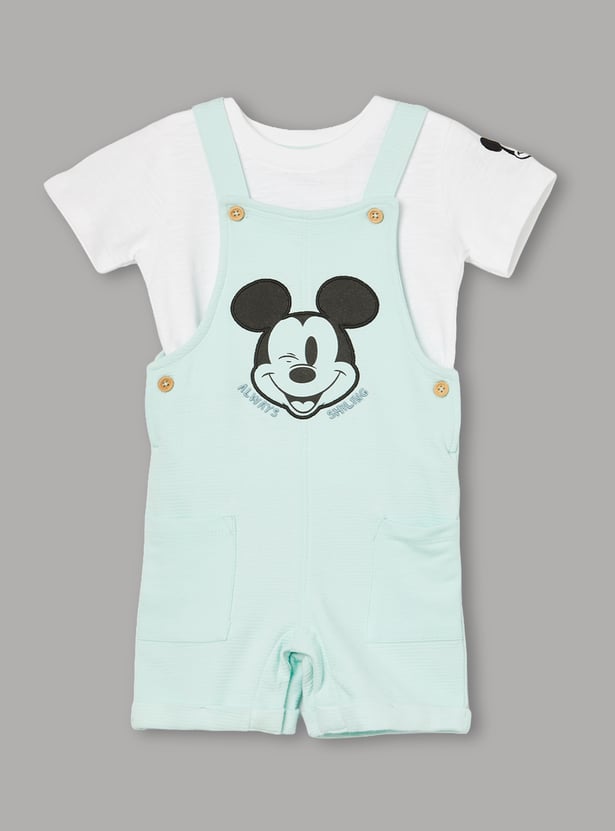 FAME FOREVER Boys Mickey Mouse Dungaree with T-shirt