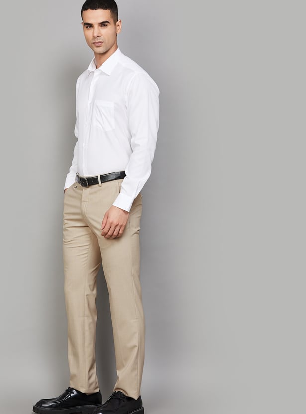 VAN HEUSEN Solid Slim Straight Formal Trousers
